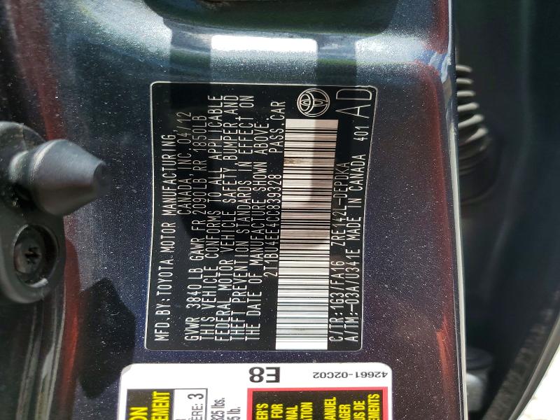 Продаж на аукціоні авто 2012 Toyota Corolla, vin: 2T1BU4EE4CC839328, номер лоту: 55448956