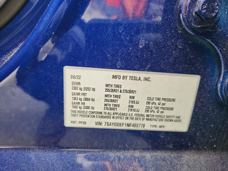 Aukcja sprzedaży 2022 Tesla Model Y, vin: 7SAYGDEF1NF485778, numer aukcji: 53966656