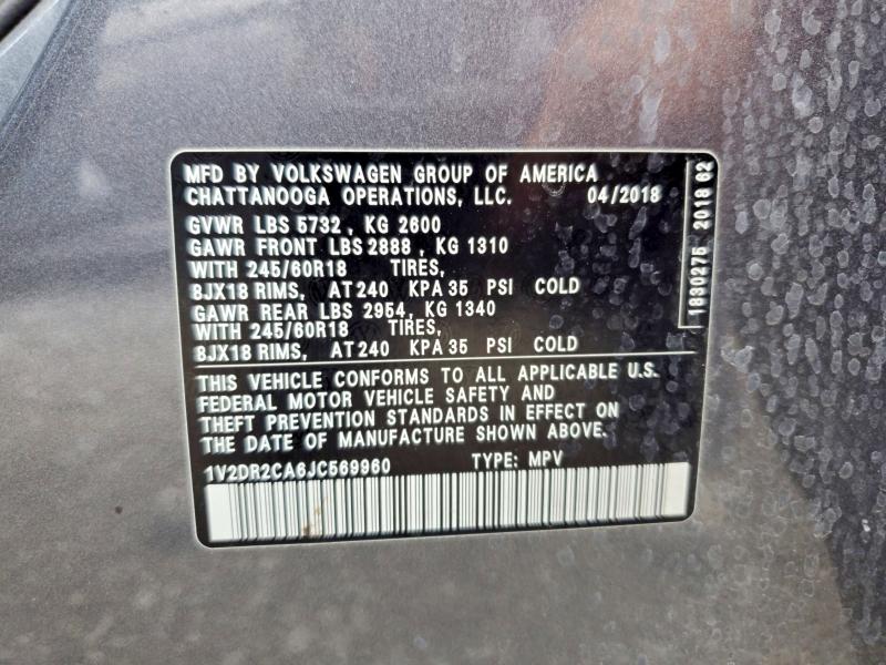 55248656 :رقم المزاد ، 1V2DR2CA6JC569960 vin ، 2018 Volkswagen Atlas مزاد بيع