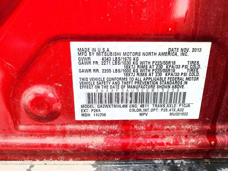 51836746 :رقم المزاد ، 4A4AP3AU5EE015258 vin ، 2014 Mitsubishi Outlander Sport مزاد بيع