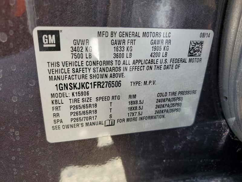 52423406 :رقم المزاد ، 1GNSKJKC1FR276506 vin ، 2015 Chevrolet Suburban مزاد بيع