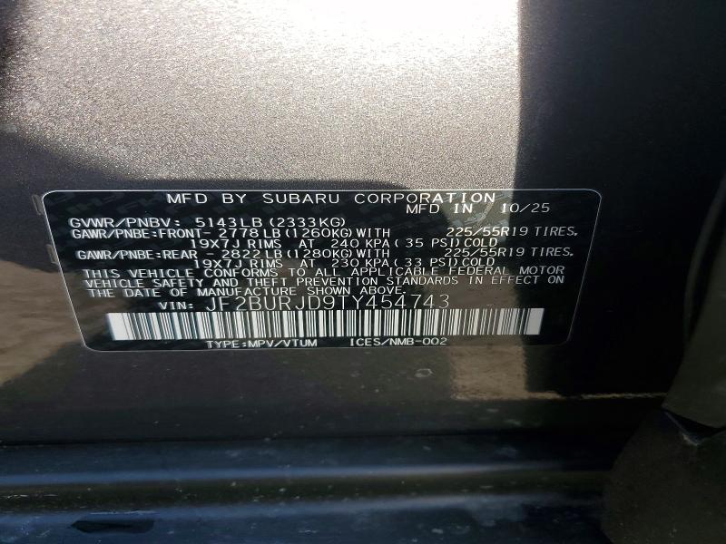 52563646 :رقم المزاد ، JF2BURJD9TY454743 vin ، 2026 Subaru Outback مزاد بيع