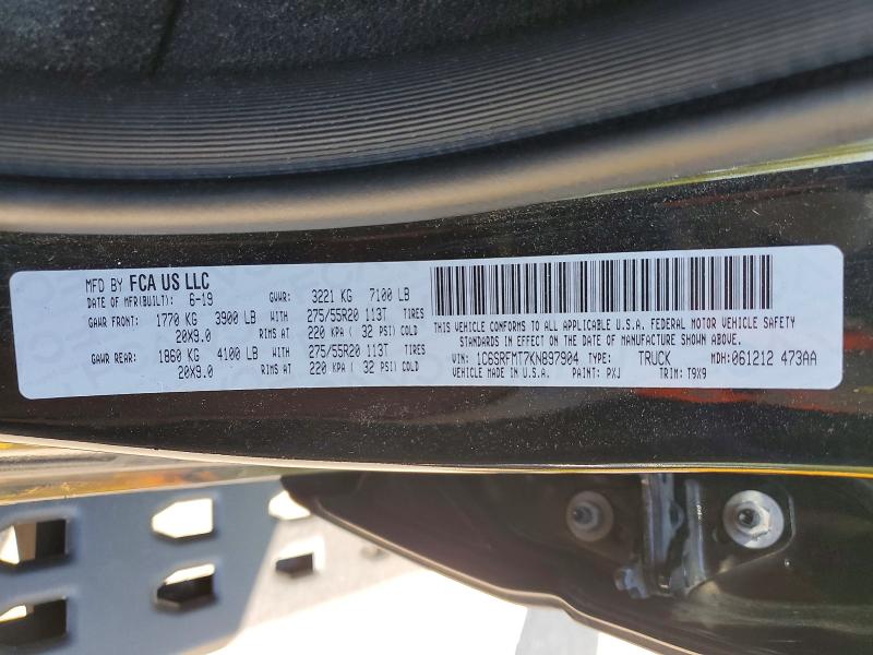 52455296 :رقم المزاد ، 1C6SRFMT7KN897904 vin ، 2019 Ram 1500 مزاد بيع