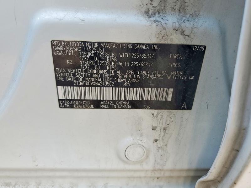 Aukcja sprzedaży 2016 Toyota Rav4, vin: 2T3WFREVXGW243502, numer aukcji: 52069586