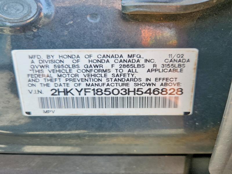 53629696 :رقم المزاد ، 2HKYF18503H546828 vin ، 2003 Hond Pilot Ex 4d Suv 4wd مزاد بيع