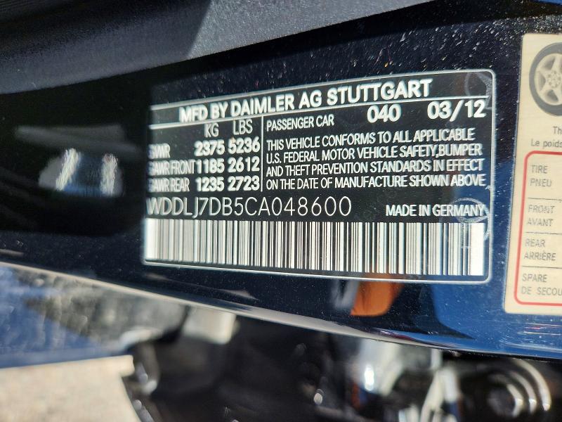 52157896 :رقم المزاد ، WDDLJ7DB5CA048600 vin ، 2012 Mercedes-benz Cls مزاد بيع