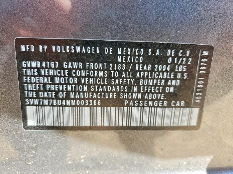 Продажа на аукционе авто 2022 Volkswagen Jetta, vin: 3VW7M7BU4NM003366, номер лота: 53104886