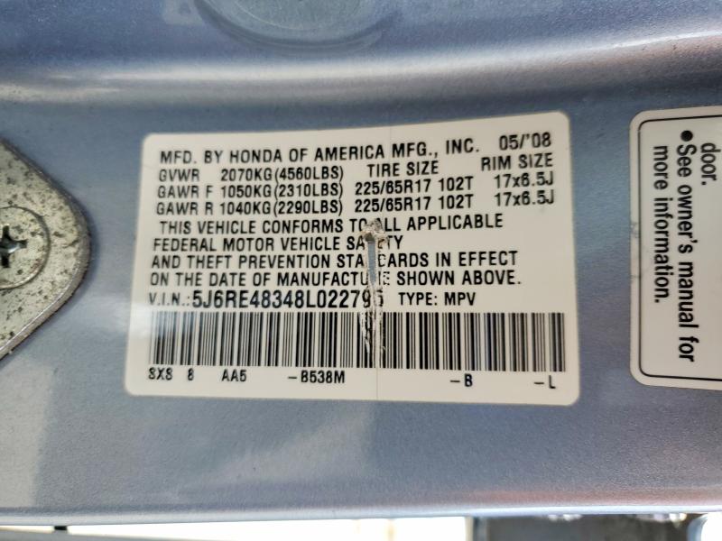54658306 :رقم المزاد ، 5J6RE48348L022795 vin ، 2008 Honda Cr-v مزاد بيع