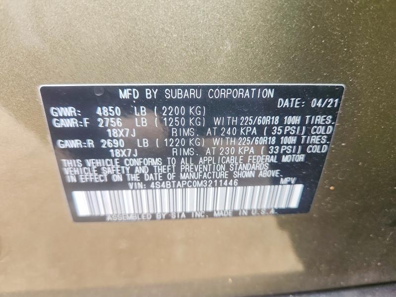 55341156 :رقم المزاد ، 4S4BTAPC0M3211446 vin ، 2021 Subaru Outback مزاد بيع