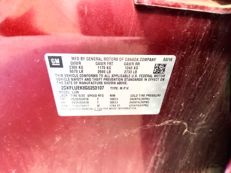 Aukcja sprzedaży 2016 Gmc Terrain, vin: 2GKFLUEK8G6253107, numer aukcji: 55149876