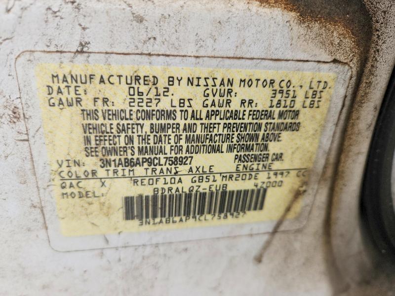 Auction sale of the 2012 Nissan Sentra, vin: 3N1AB6AP9CL758927, lot number: 53730676