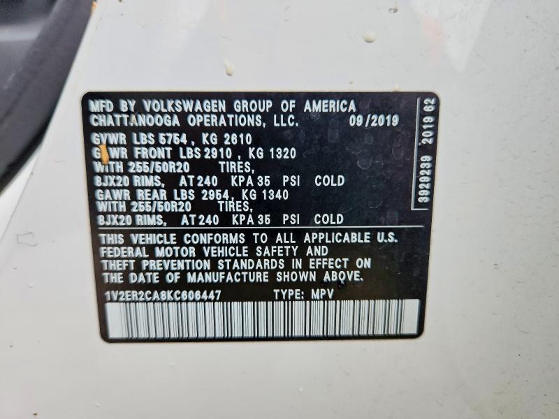 Aukcja sprzedaży 2019 Volkswagen Atlas, vin: 1V2ER2CA8KC606447, numer aukcji: 52657976
