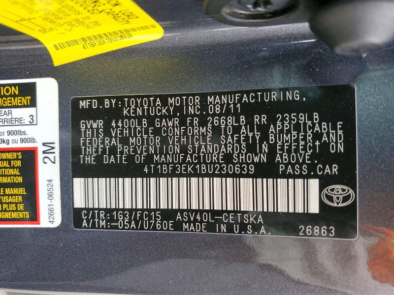Продаж на аукціоні авто 2011 Toyota Camry, vin: 4T1BF3EK1BU230639, номер лоту: 55094566