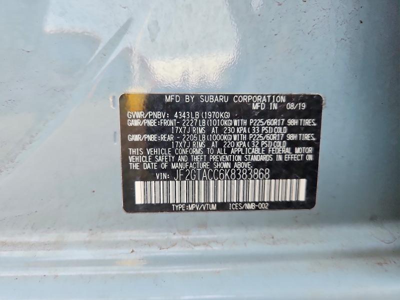 Aukcja sprzedaży 2019 Subaru Crosstrek, vin: JF2GTACC6K8383868, numer aukcji: 53961516