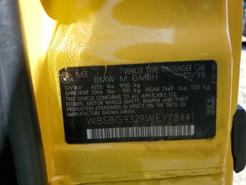 Продаж на аукціоні авто 1998 Bmw M3, vin: WBSBG9329WEY78441, номер лоту: 51685646
