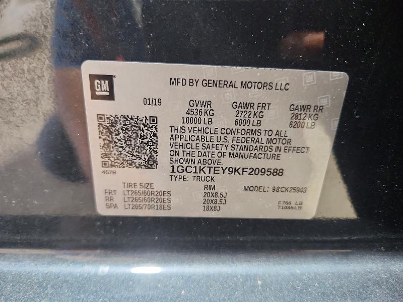 55191136 :رقم المزاد ، 1GC1KTEY9KF209588 vin ، 2019 Chevrolet Silverado مزاد بيع