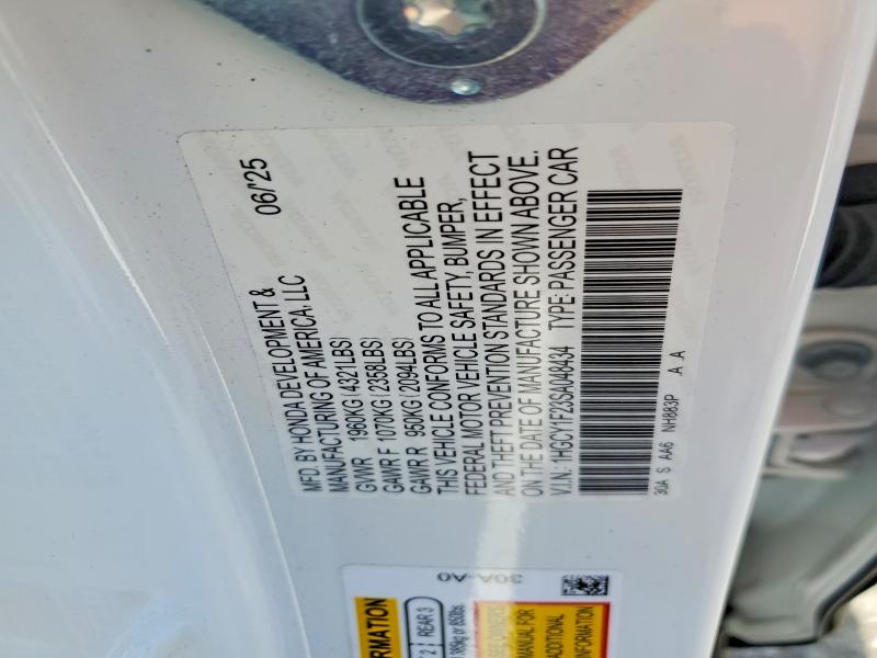 2025 Honda Accord მანქანა იყიდება აუქციონზე, vin: 1HGCY1F23SA048434, აუქციონის ნომერი: 52012046