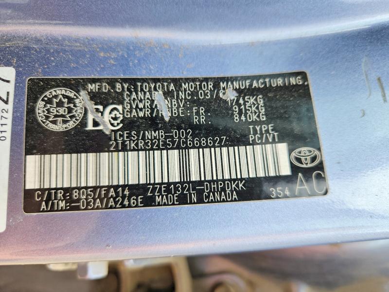 2007 Toyota Corolla Matrix მანქანა იყიდება აუქციონზე, vin: 2T1KR32E57C668627, აუქციონის ნომერი: 53814966