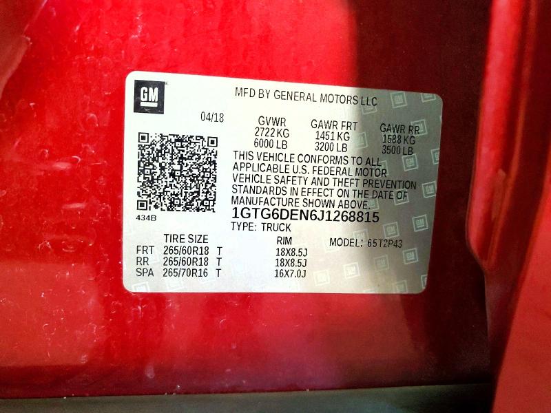 Продажа на аукционе авто 2018 Gmc Canyon, vin: 1GTG6DEN6J1268815, номер лота: 52601176