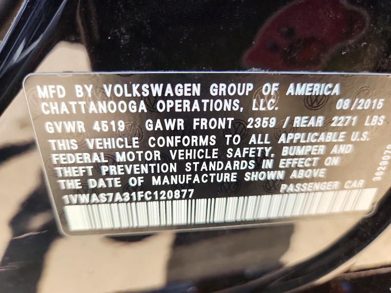 Продажа на аукционе авто 2015 Volkswagen Passat, vin: 1VWAS7A31FC120877, номер лота: 55149386