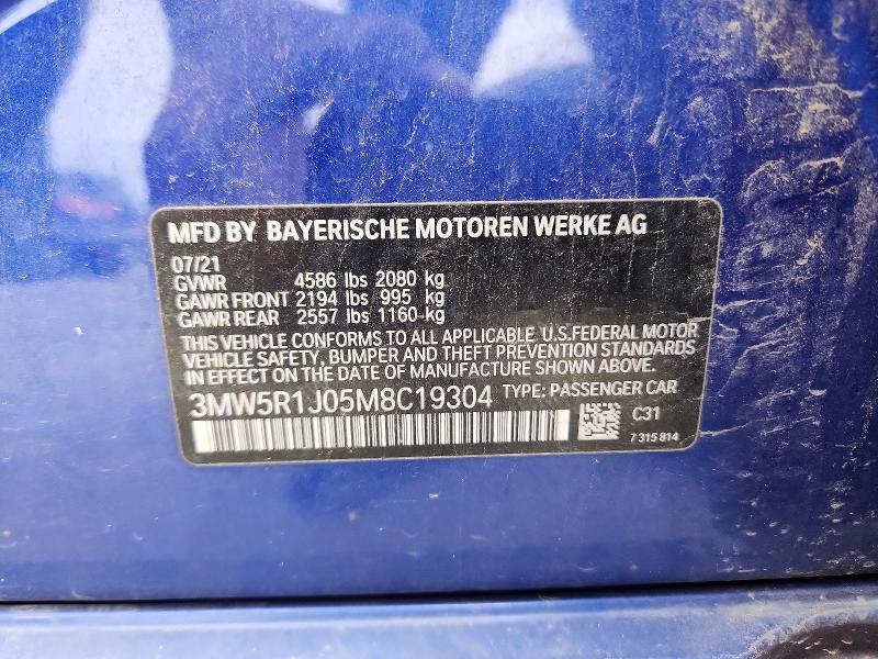 2021 Bmw 330i მანქანა იყიდება აუქციონზე, vin: 3MW5R1J05M8C19304, აუქციონის ნომერი: 55533296