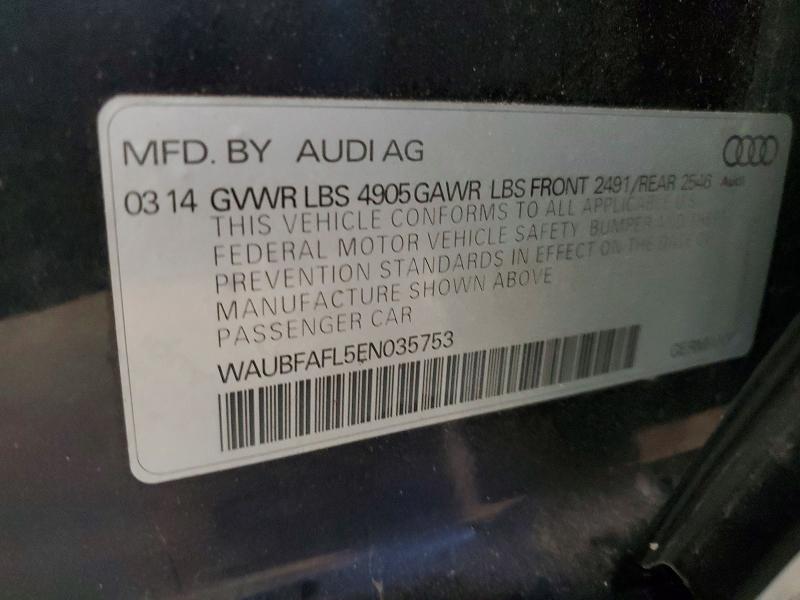 51519066 :رقم المزاد ، WAUBFAFL5EN035753 vin ، 2014 Audi A4 مزاد بيع