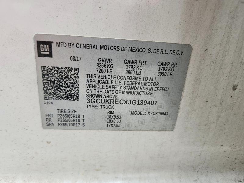 55232346 :رقم المزاد ، 3GCUKRECXJG139407 vin ، 2018 Chevrolet Silverado مزاد بيع
