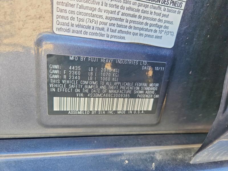 52248096 :رقم المزاد ، 4S3BMCA66C3009385 vin ، 2012 Subaru Legacy مزاد بيع