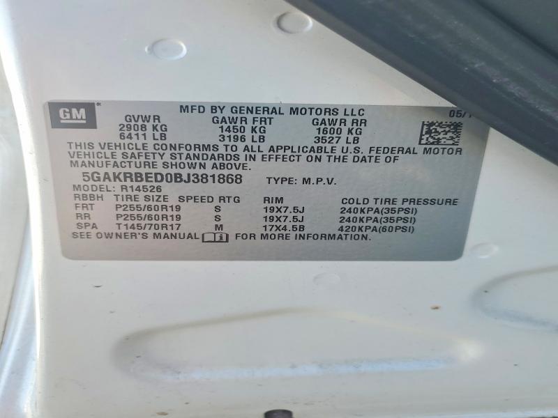 53395706 :رقم المزاد ، 5GAKRBED0BJ381868 vin ، 2011 Buick Enclave مزاد بيع