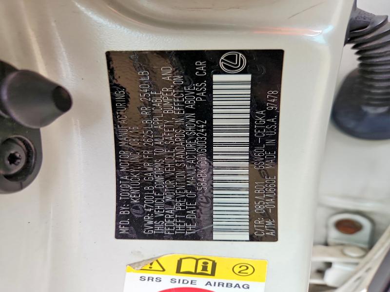 Aukcja sprzedaży 2016 Lexus Es, vin: 58ABK1GGXGU032442, numer aukcji: 52827406
