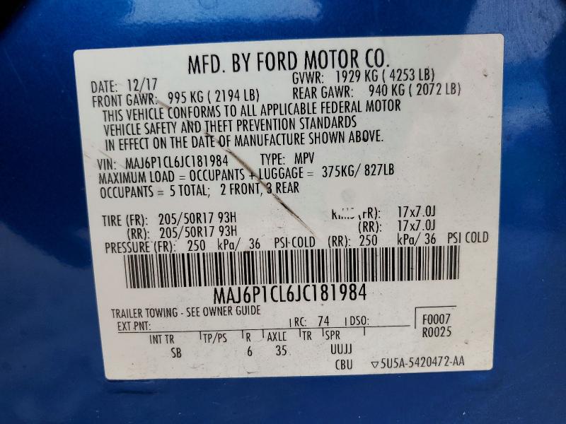 Продажа на аукционе авто 2018 Ford Ecosport, vin: MAJ6P1CL6JC181984, номер лота: 52073836