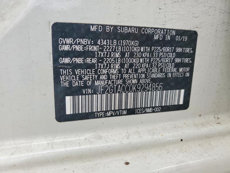Aukcja sprzedaży 2019 Subaru Crosstrek, vin: JF2GTACC0K9294856, numer aukcji: 53247406