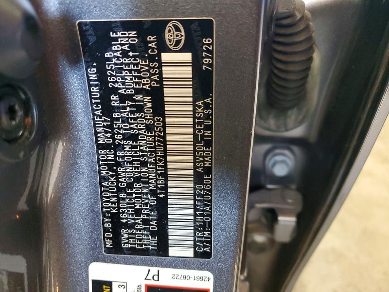 Aukcja sprzedaży 2017 Toyota Camry, vin: 4T1BF1FK7HU772503, numer aukcji: 53388996