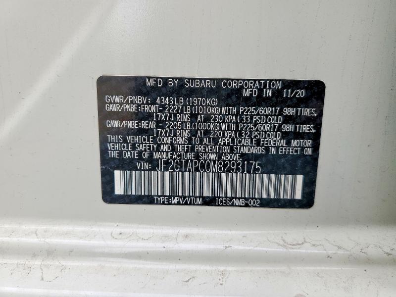 2021 Subaru Crosstrek მანქანა იყიდება აუქციონზე, vin: JF2GTAPC0M8293175, აუქციონის ნომერი: 54487636
