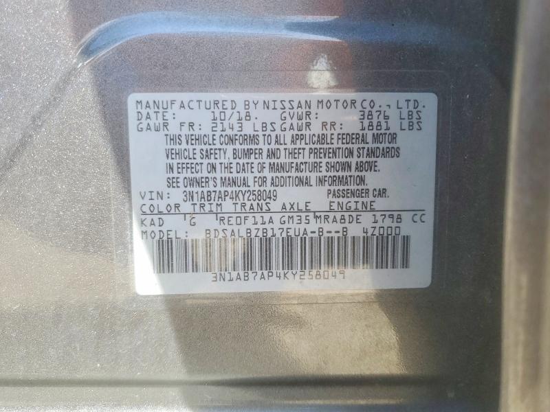 Aukcja sprzedaży 2019 Nissan Sentra, vin: 3N1AB7AP4KY258049, numer aukcji: 52175466