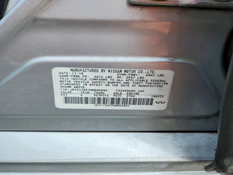 Aukcja sprzedaży 2017 Infiniti Q50, vin: JN1CV7AR7HM680894, numer aukcji: 53026506