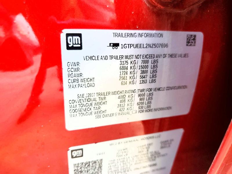 53824966 :رقم المزاد ، 1GTPUEEL2NZ507696 vin ، 2022 Gmc Sierra مزاد بيع