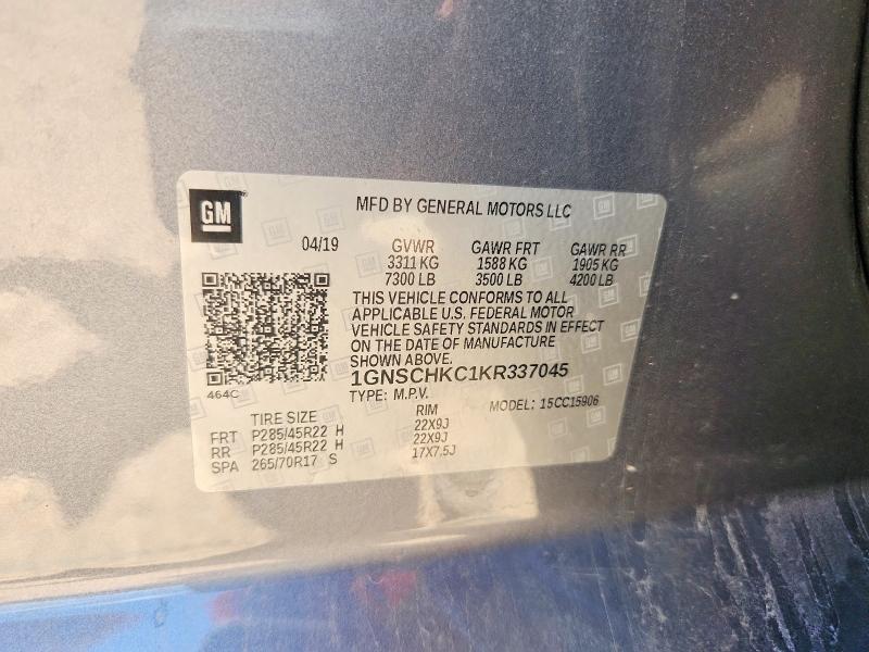 55181426 :رقم المزاد ، 1GNSCHKC1KR337045 vin ، 2019 Chevrolet Suburban مزاد بيع