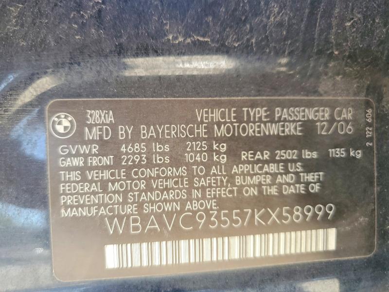 2007 Bmw 328 მანქანა იყიდება აუქციონზე, vin: WBAVC93557KX58999, აუქციონის ნომერი: 53257296