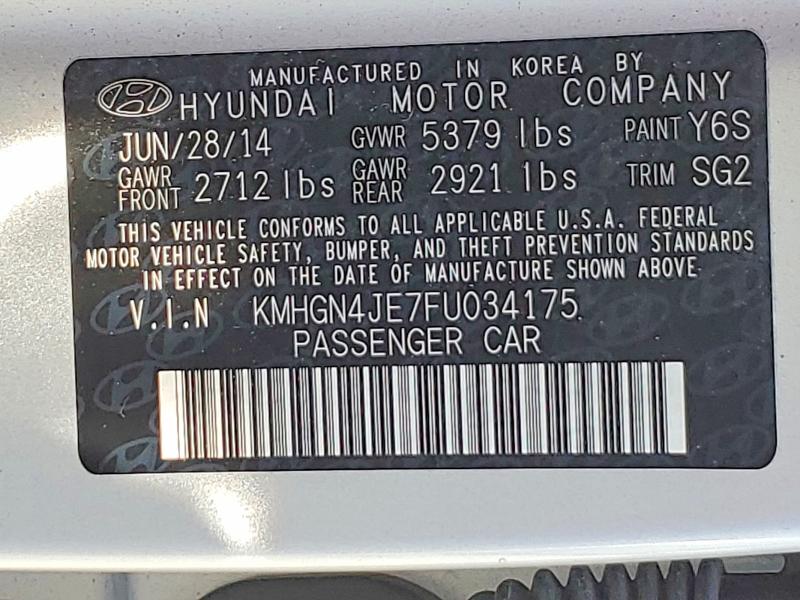 52703756 :رقم المزاد ، KMHGN4JE7FU034175 vin ، 2015 Hyundai Genesis مزاد بيع