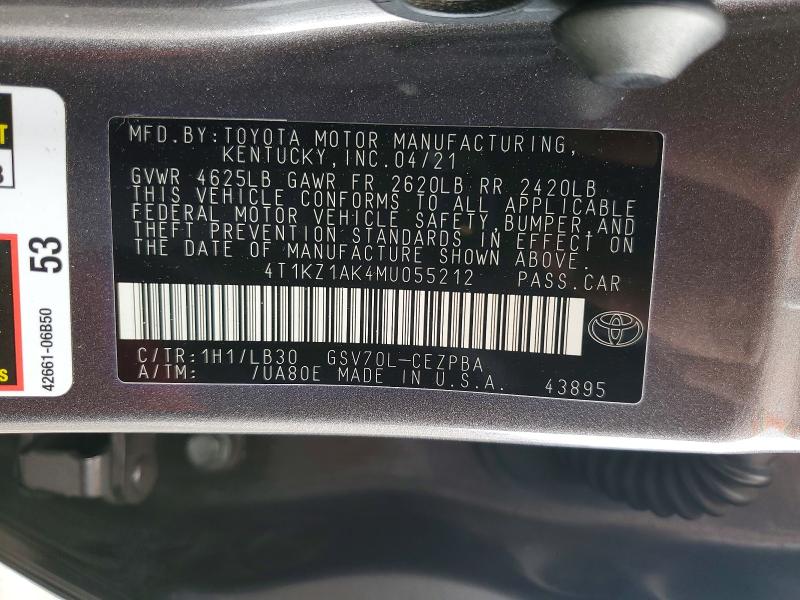 51902296 :رقم المزاد ، 4T1KZ1AK4MU055212 vin ، 2021 Toyota Camry مزاد بيع