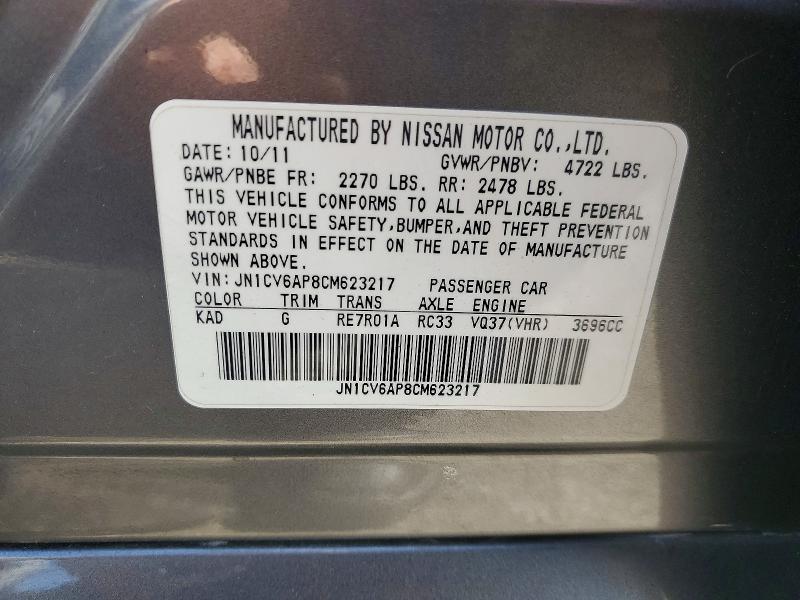 Aukcja sprzedaży 2012 Infiniti G37 Sedan, vin: JN1CV6AP8CM623217, numer aukcji: 50370736
