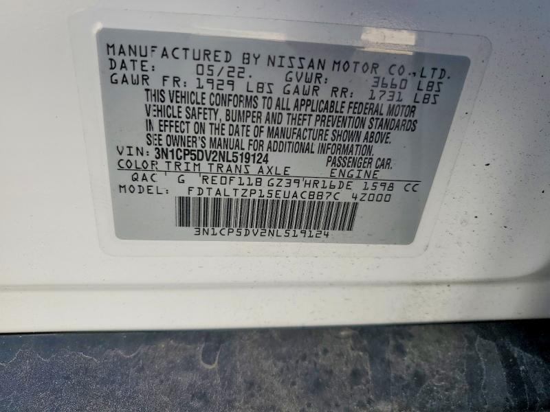 Продажа на аукционе авто 2022 Nissan Kicks, vin: 3N1CP5DV2NL519124, номер лота: 52100016