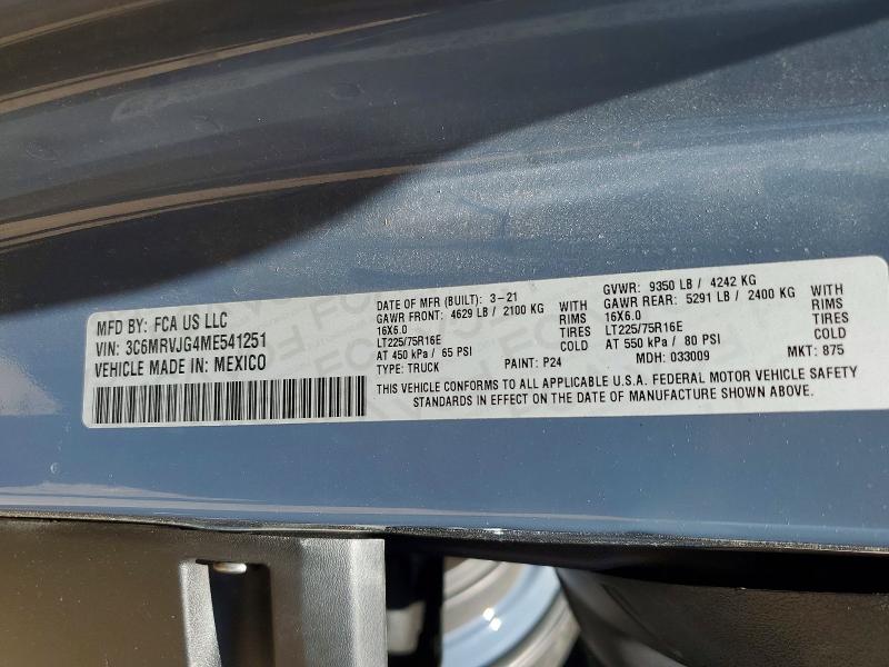 Aukcja sprzedaży 2021 Ram Promaster 3500, vin: 3C6MRVJG4ME541251, numer aukcji: 52347116
