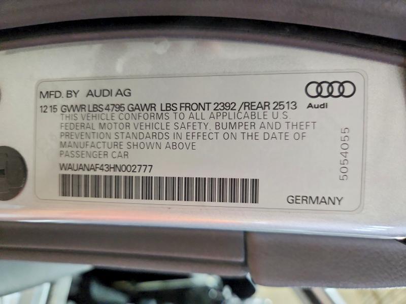Продажа на аукционе авто 2017 Audi A4, vin: WAUANAF43HN002777, номер лота: 54697506