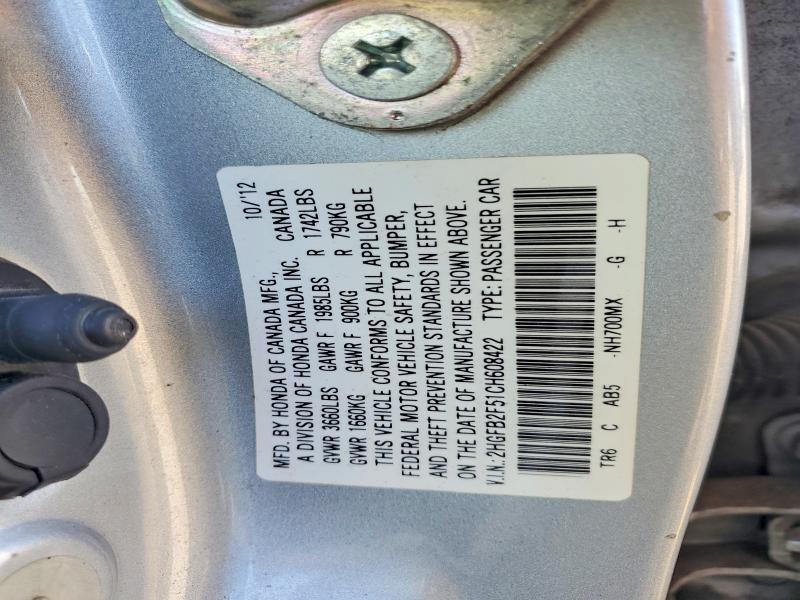 Auction sale of the 2012 Honda Civic 4d Lx, vin: 2HGFB2F51CH608422, lot number: 54057976