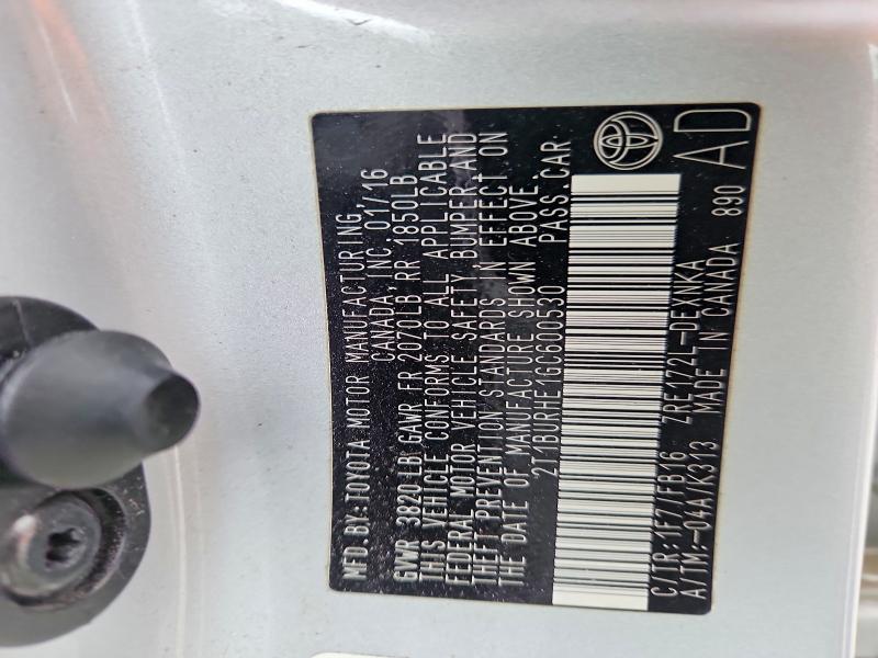 Продажа на аукционе авто 2016 Toyota Corolla, vin: 2T1BURHE1GC600530, номер лота: 52850016