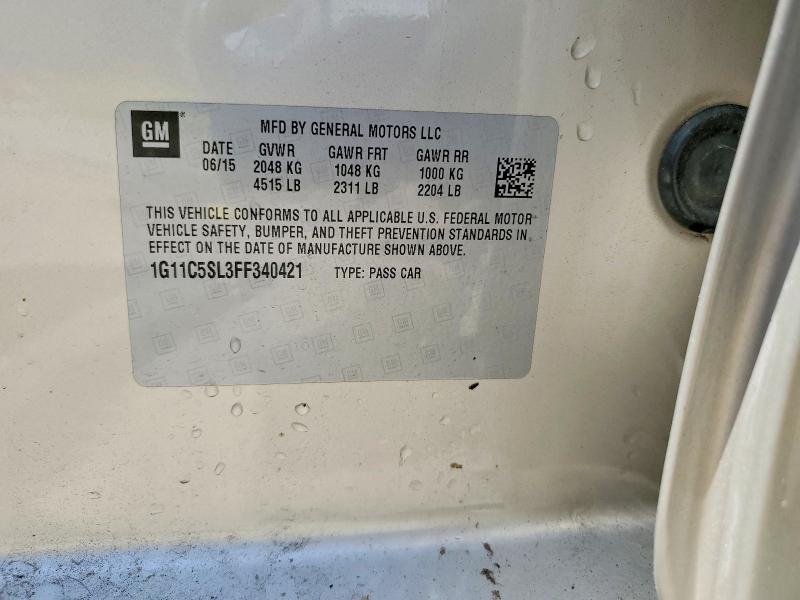 2015 Chevrolet Malibu მანქანა იყიდება აუქციონზე, vin: 1G11C5SL3FF340421, აუქციონის ნომერი: 52537866