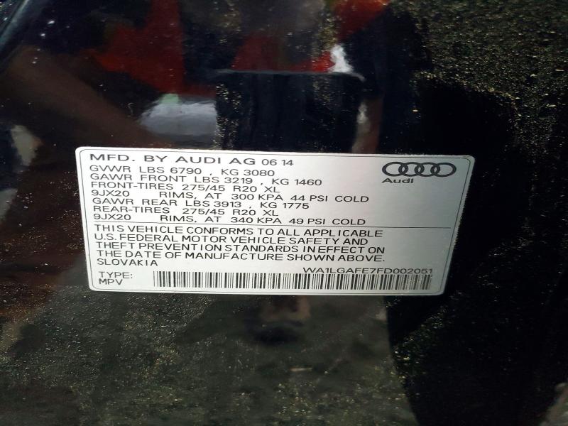 Aukcja sprzedaży 2015 Audi Q7, vin: WA1LGAFE7FD002051, numer aukcji: 54780506
