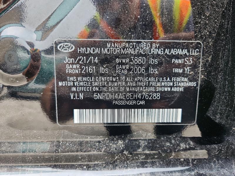 Auction sale of the 2014 Hyundai Elantra, vin: 5NPDH4AE6EH476288, lot number: 54655116